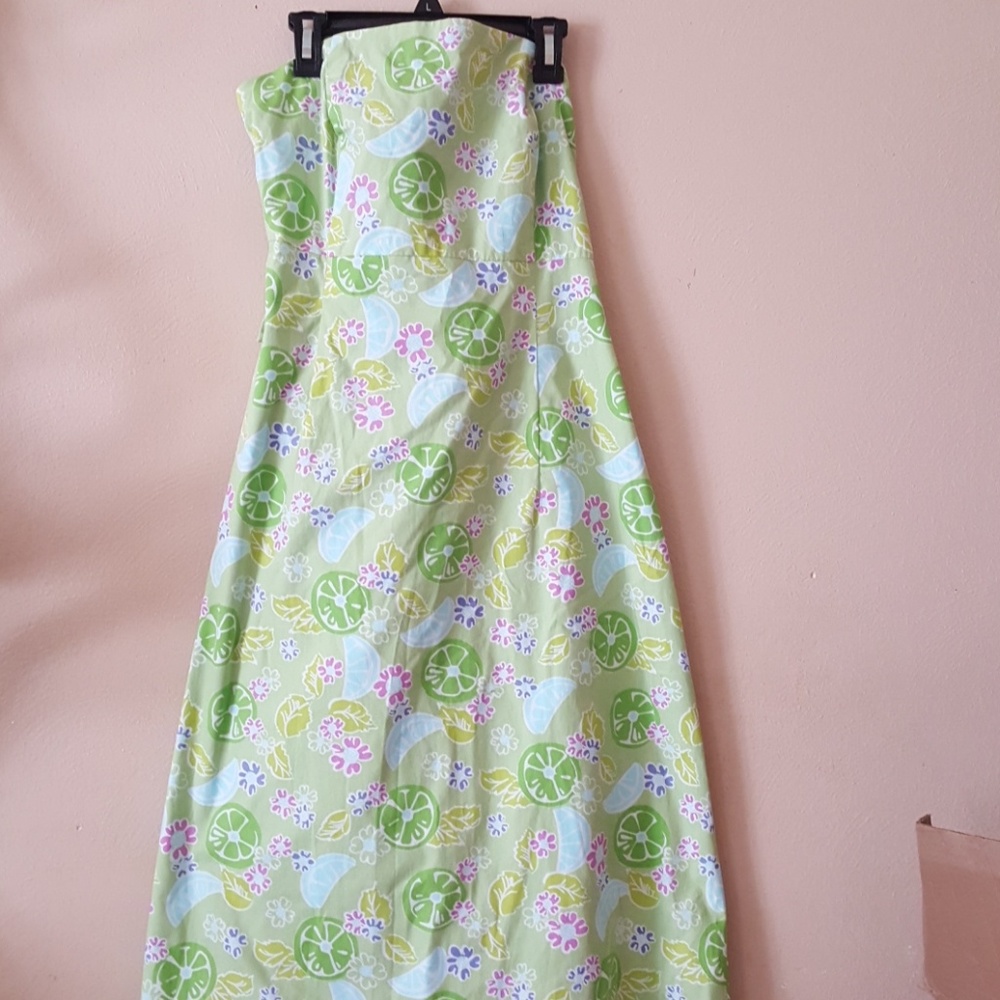 Strapless Lime Green Floral Maxi Dress - Picture 8 of 8